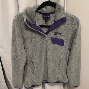 Patagonia Gray and Purple Fleece Pullover